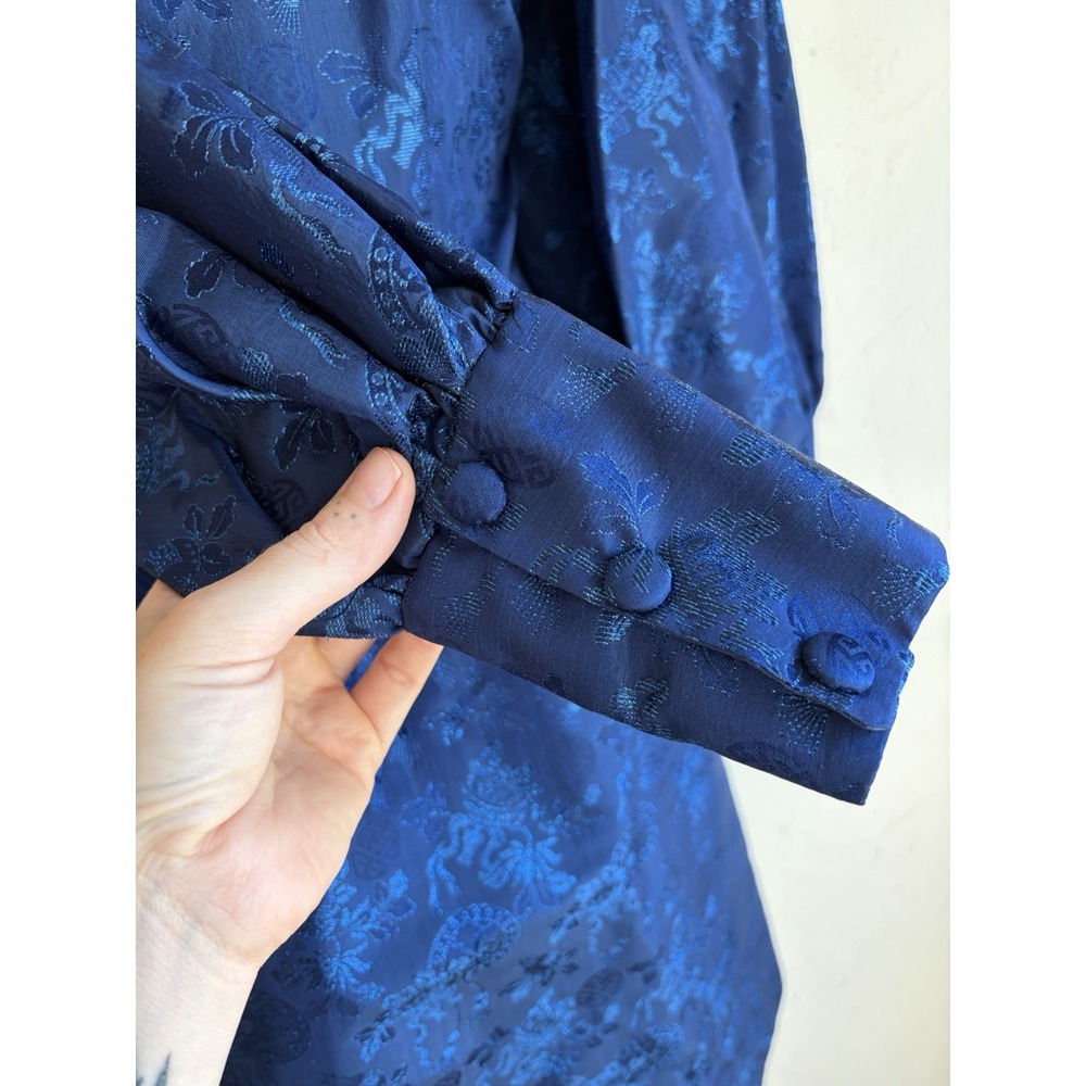 Vintage 60s 70s Handmade Navy Brocade Mini Dress XS S Gothic Victorian Regency - Picture 5 of 14